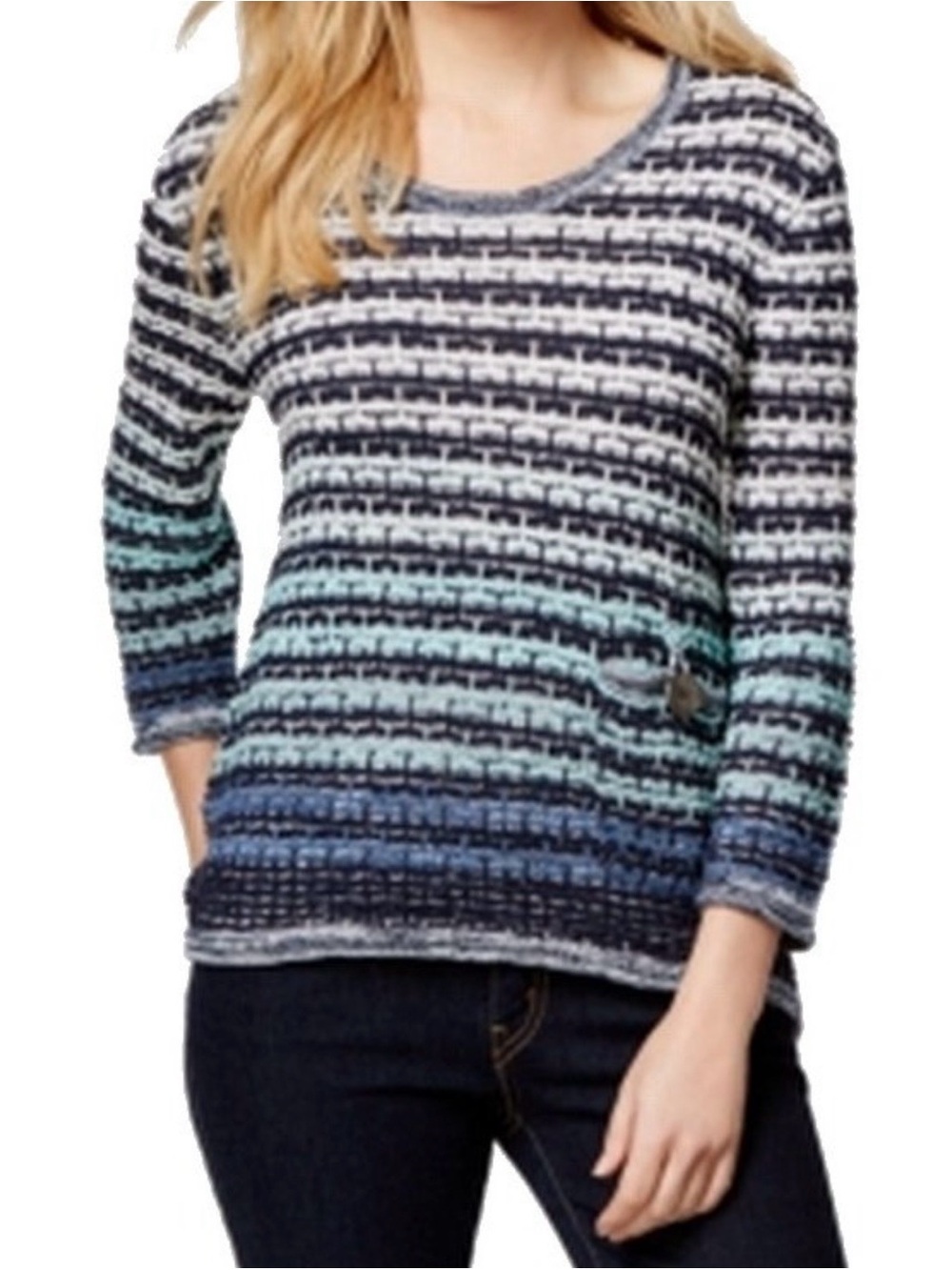 JM Collection Woman Textured Knit Striped Blue Ombré Pullover Sweater Womens 1X